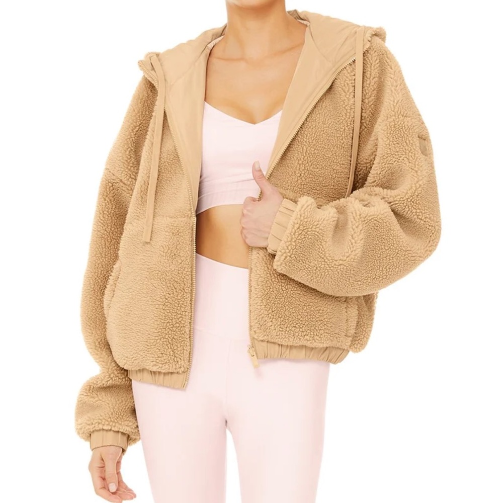 ALO Duality Reversible color block Sherpa jacket.
